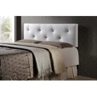 Baxton Studio BBT6432-White-HB-Queen Dalini White Faux Leather Headboard with Faux Crystal Buttons
